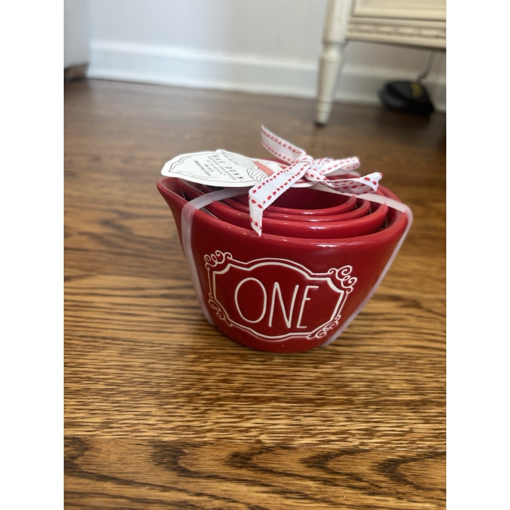 Rae Dunn Christmas Ceramic‎ Red Measuring Cups NWT